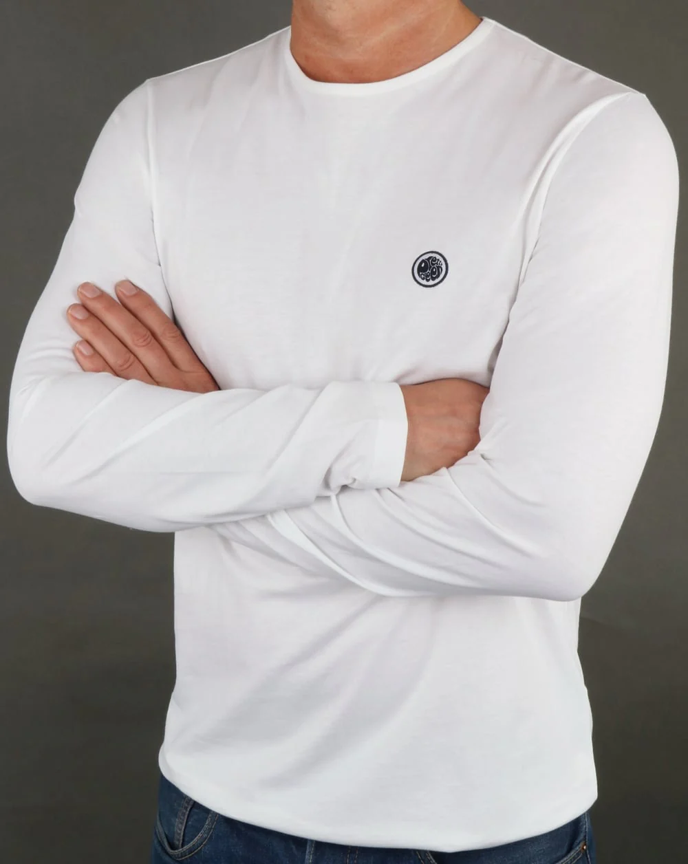 Pretty Green Mitchell Long Sleeve T Shirt White/Navy - Image 3