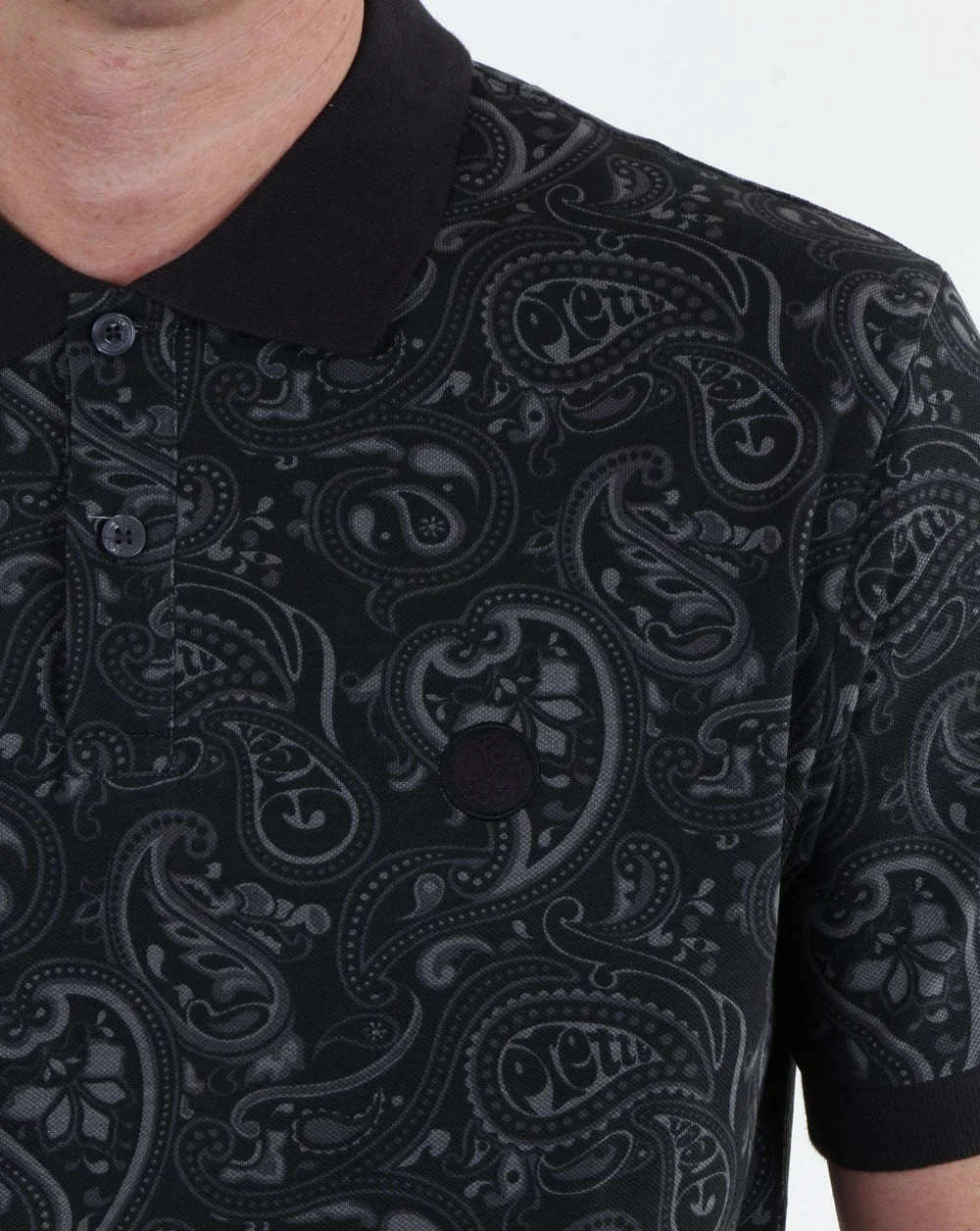 Pretty Green Ranson Paisley Polo Shirt Black Paisley - Image 2