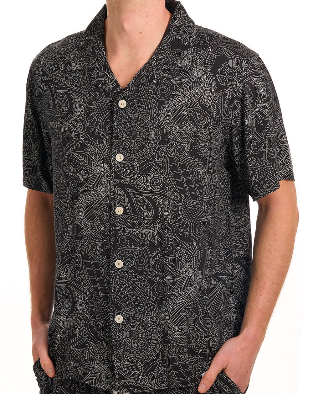 Pretty Green Resonance Linear Paisley SS Shirt Black - Image 2