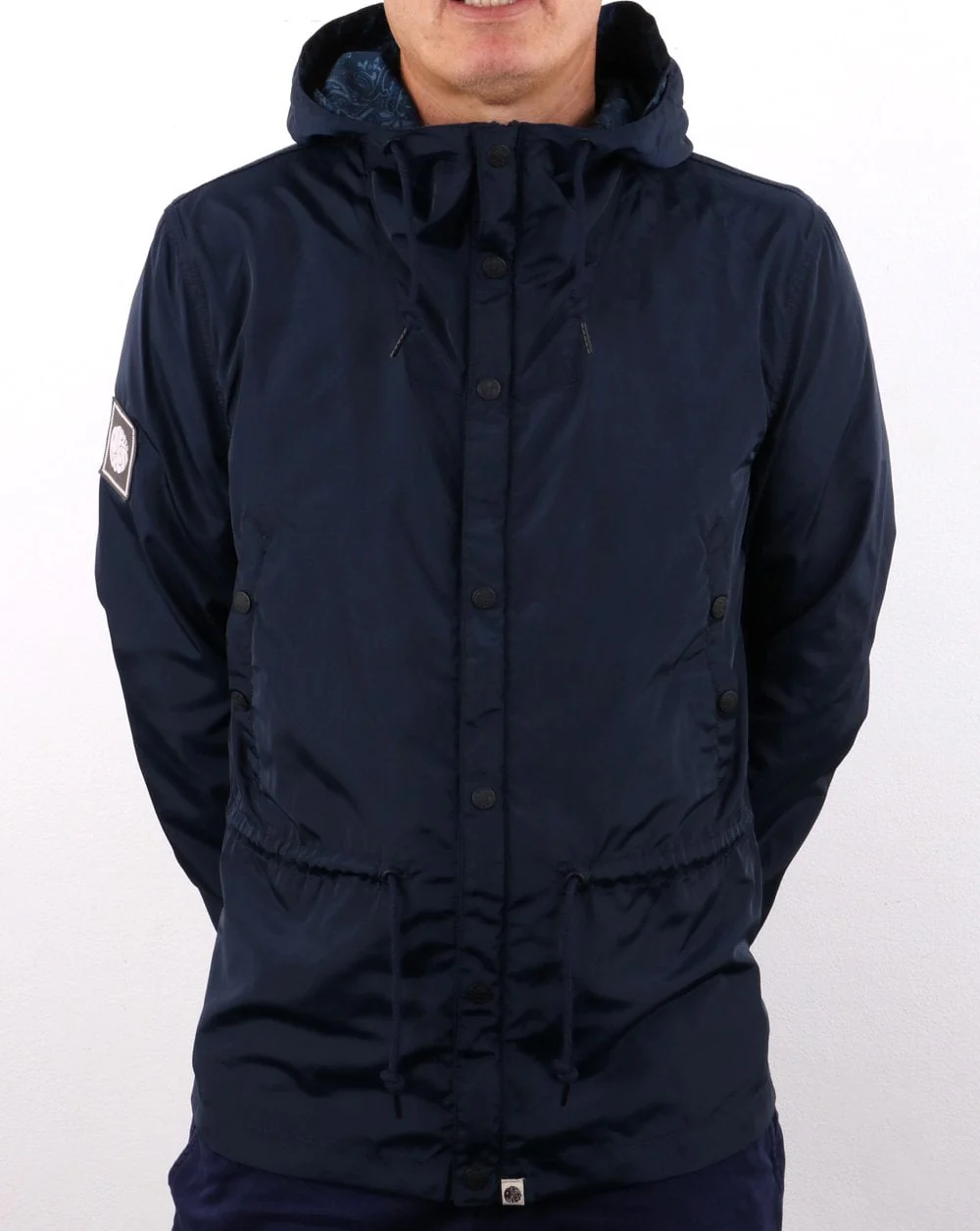 Pretty Green Ridley Zip Through Nylon Hooded Jacket Navy - Image 3