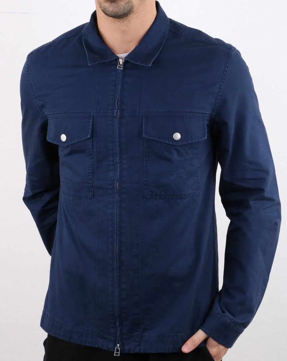 Pretty Green Section Zip Front Overshirt Navy - Image 3