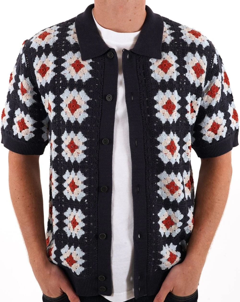 Pretty Green Timperley Geo Knit Shirt Navy - Image 2