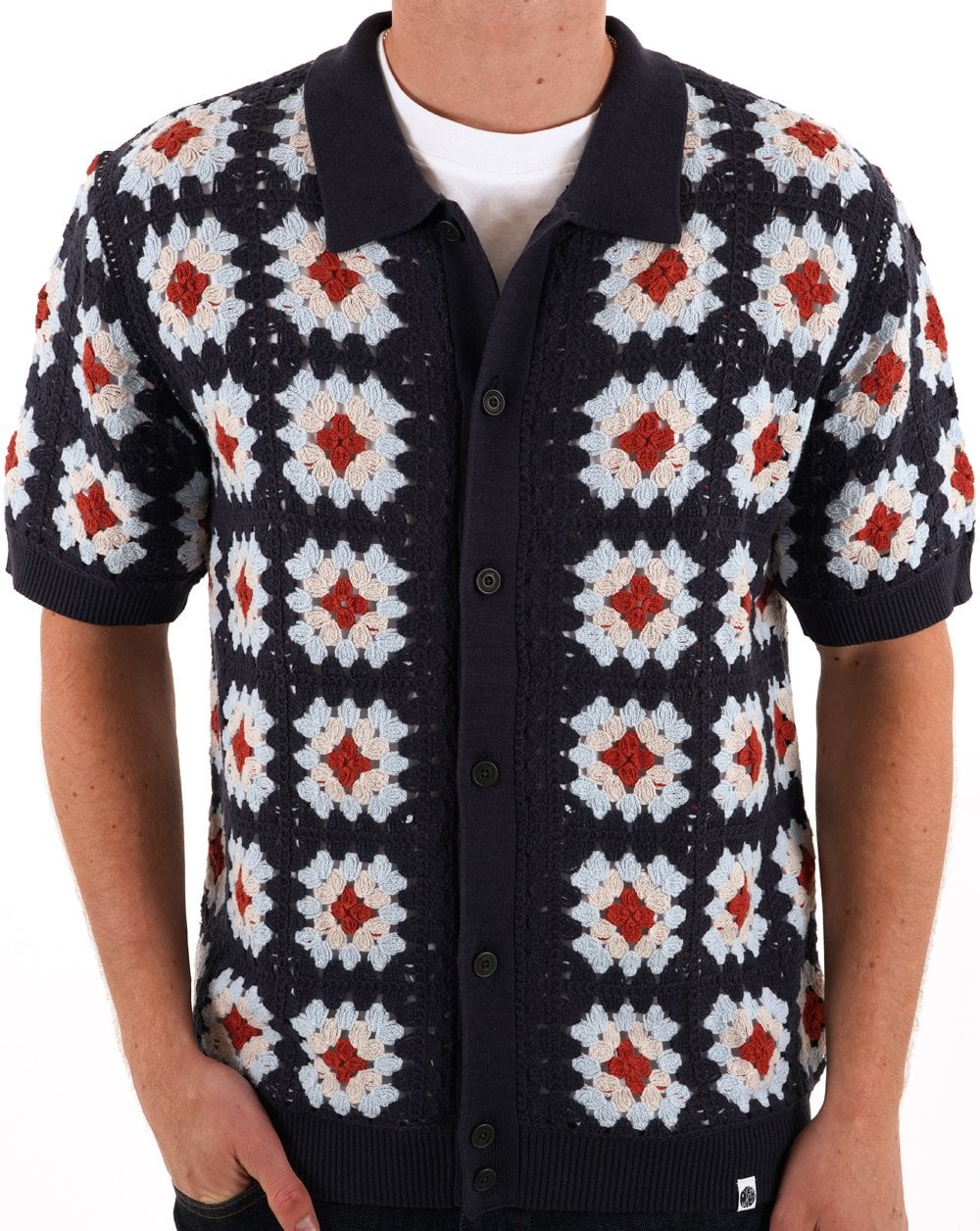 Pretty Green Timperley Geo Knit Shirt Navy - Image 3