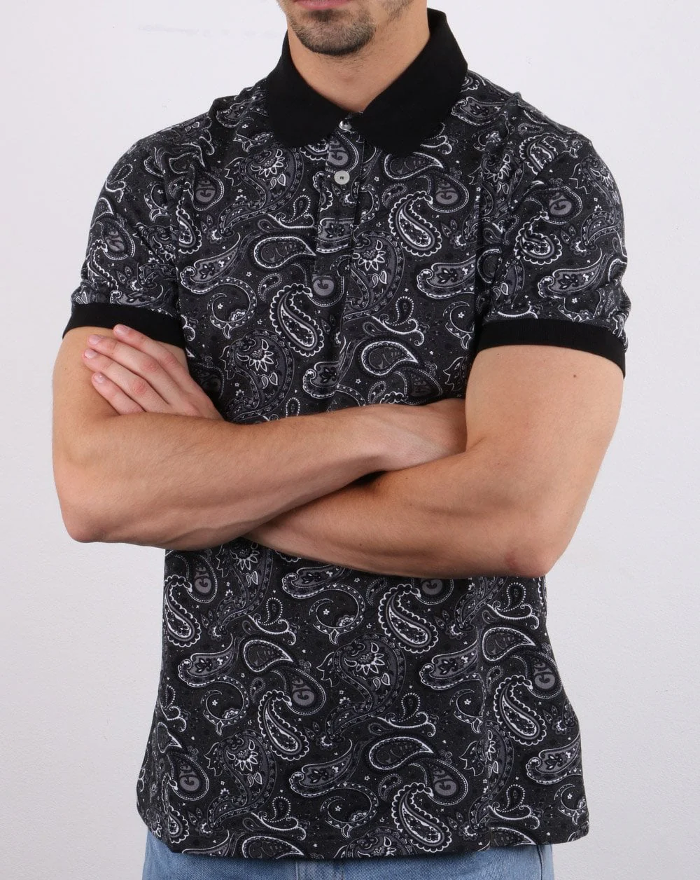 Pretty Green Westbrook Paisley Polo Shirt Black - Image 3