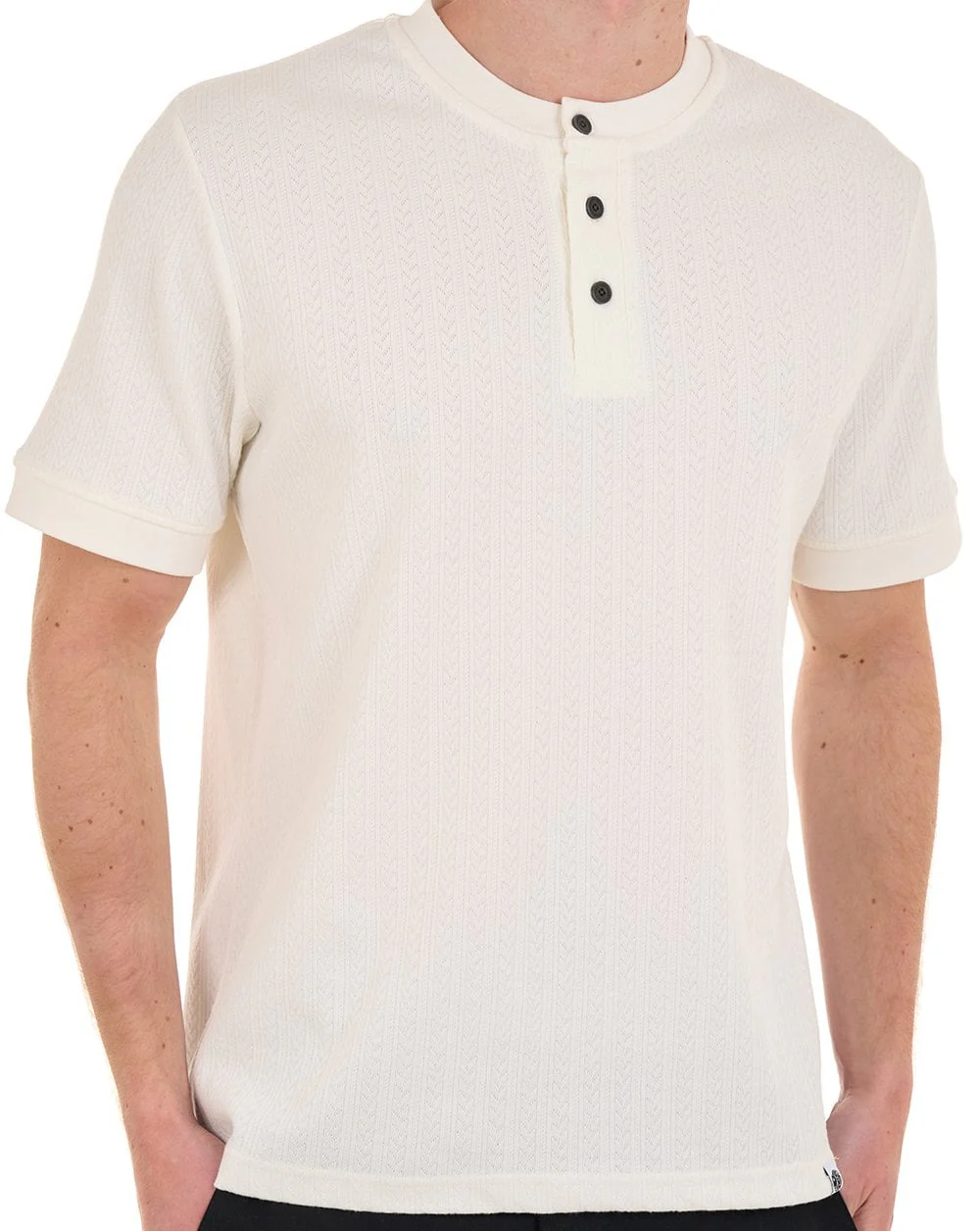 Pretty Green Zephlyn Texture Grandad Tee White - Image 3