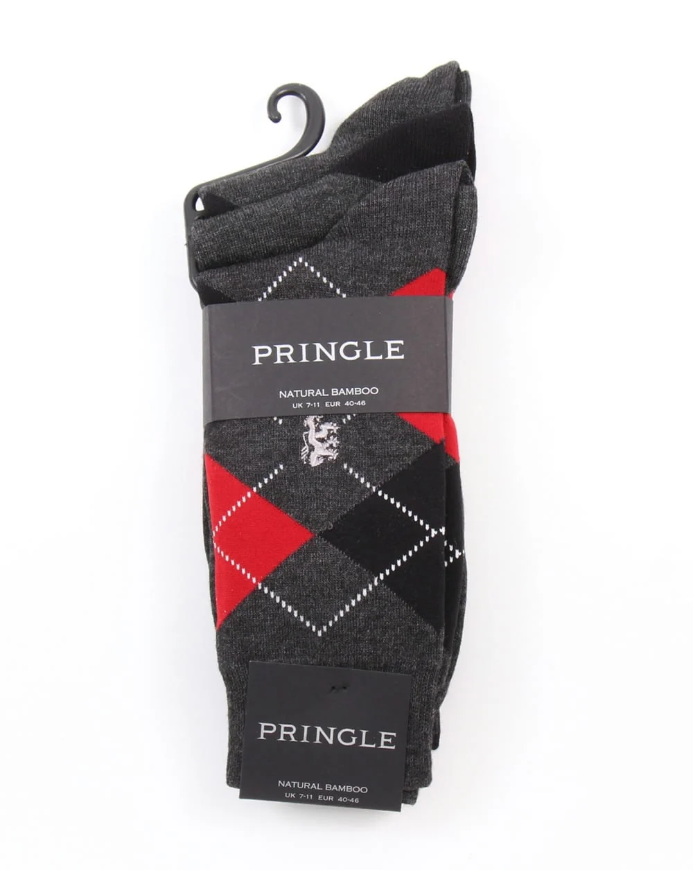 Pringle Waverley Argyle Socks Charcoal/Red