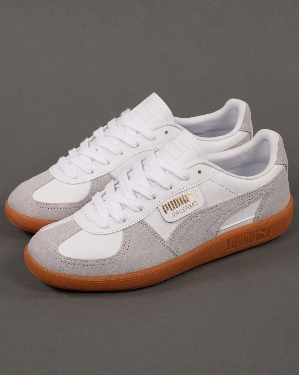 Puma Palermo Leather Trainers White / Soft Grey / Gum - Image 3