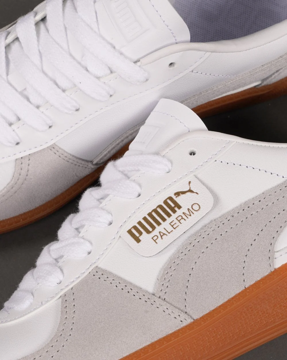 Puma Palermo Leather Trainers White / Soft Grey / Gum - Image 4