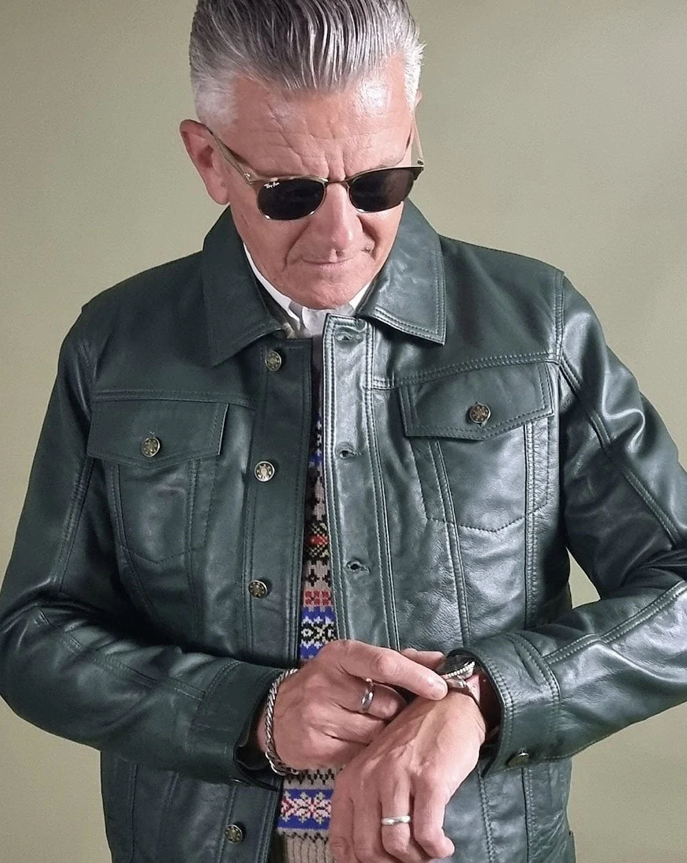 Real Hoxton Leather Trucker Jacket Green