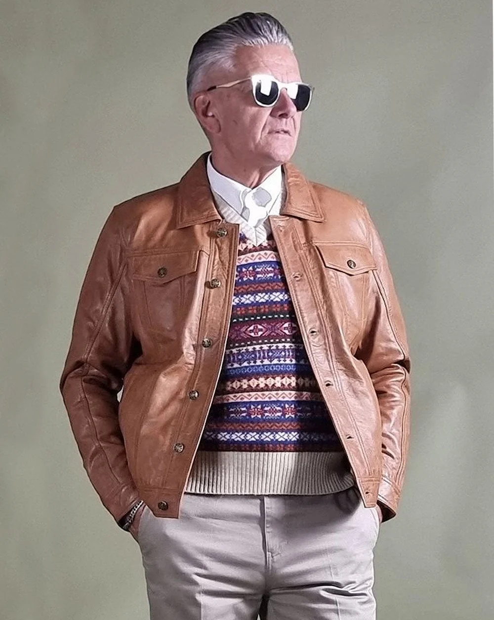 Real Hoxton Leather Trucker Jacket Tan - Image 2