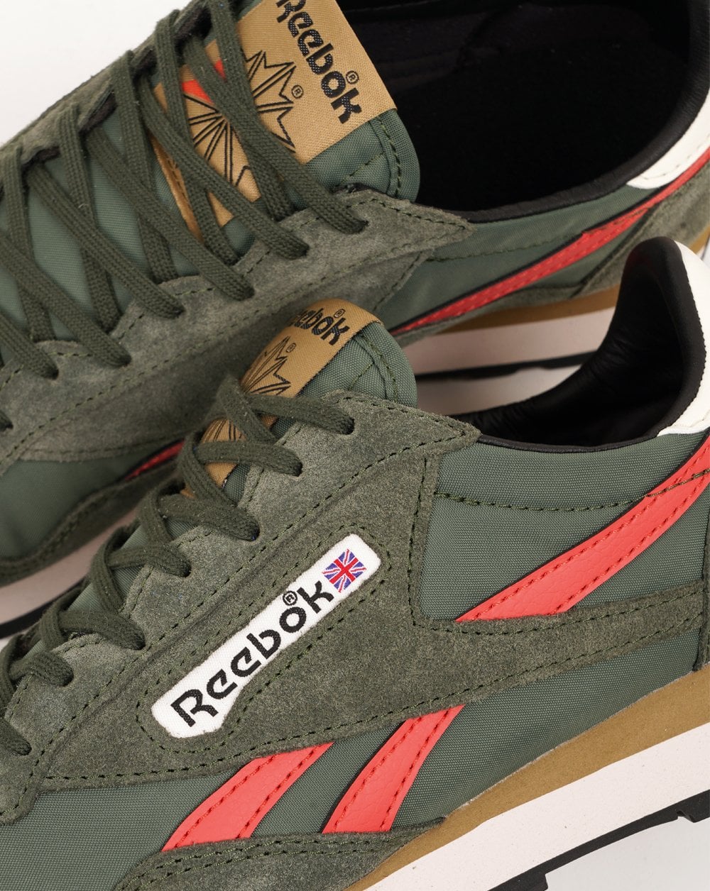 Reebok Aztec II Trainers Olive Green Orange - Image 3