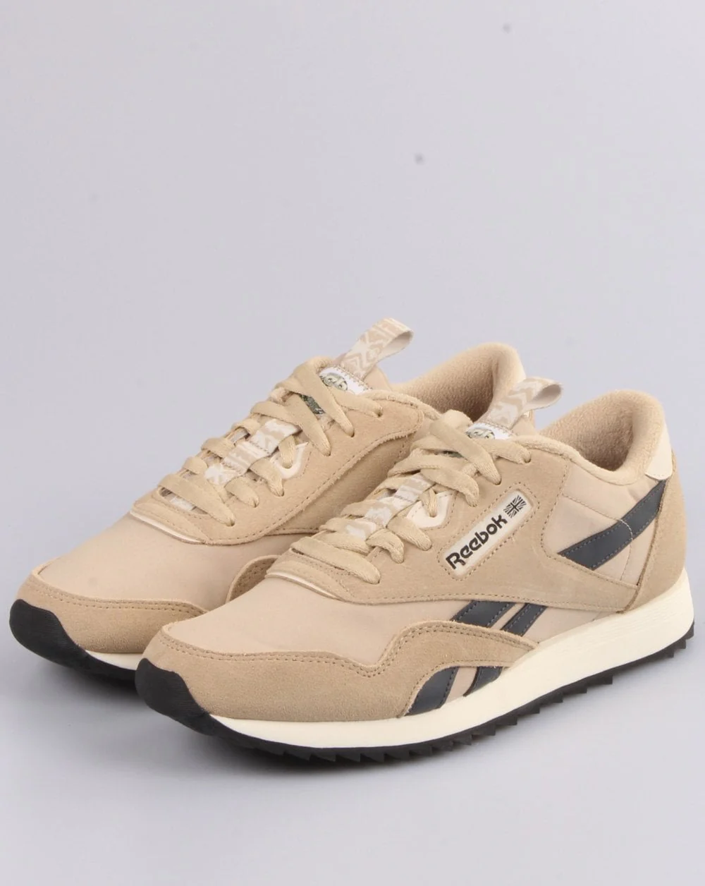 Reebok Classic Nylon Ripple Trainers Beige/Grey - Image 3