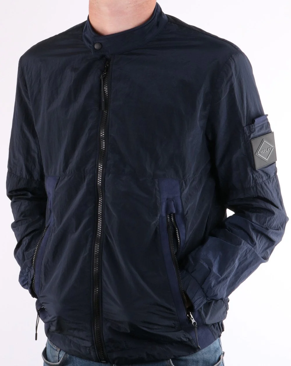 Replay Biker Collar Bomber Jacket Ultramarine - Image 2