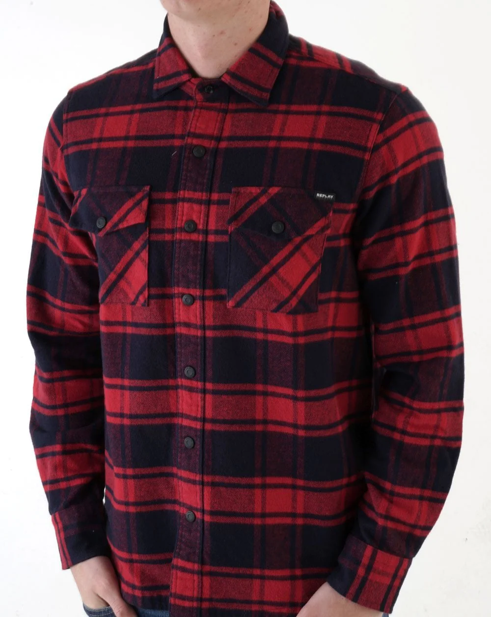 Replay Checked Flannel Shirt Navy/Red - Image 2