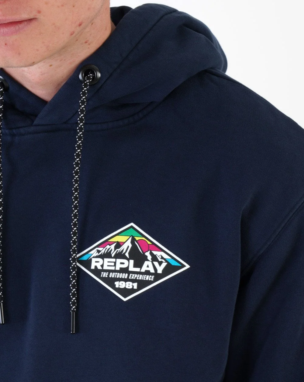 Replay Mountain Print Hooded Sweatshirt Navy Blue - Image 2