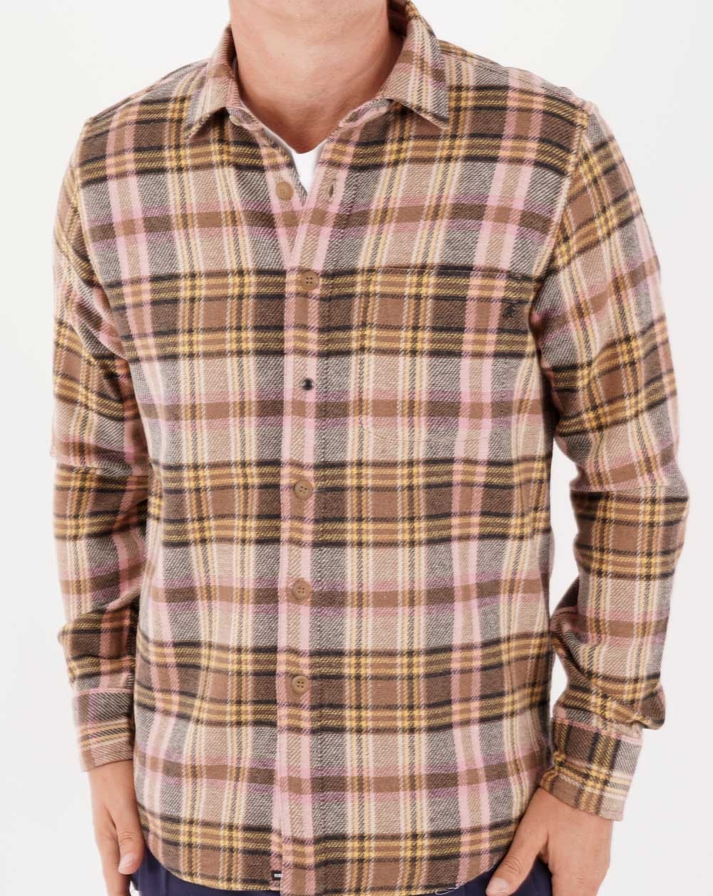 Replay Wool Blend Check Shirt Nut/Ivory/Rose - Image 2