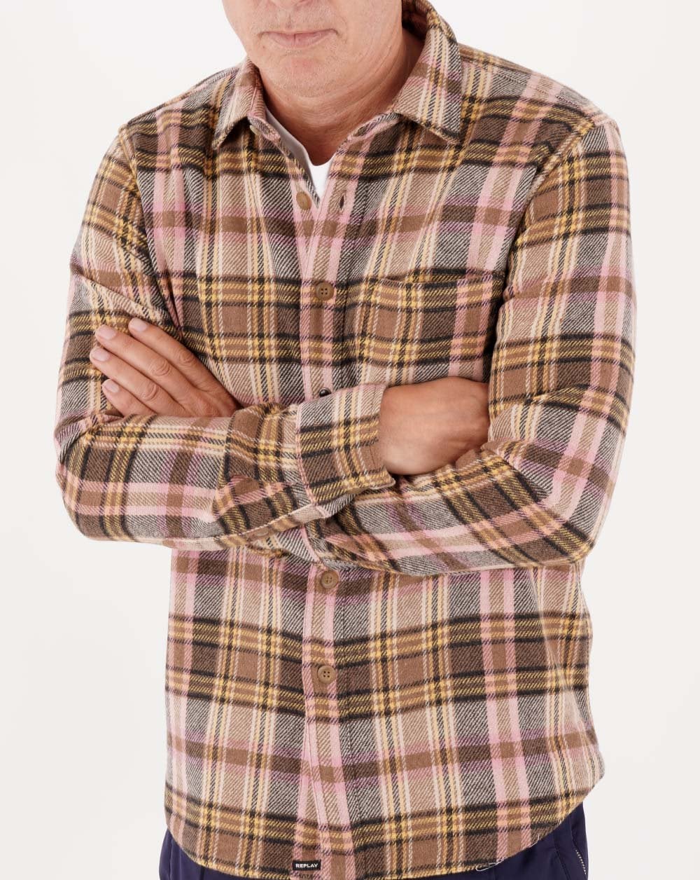 Replay Wool Blend Check Shirt Nut/Ivory/Rose - Image 3