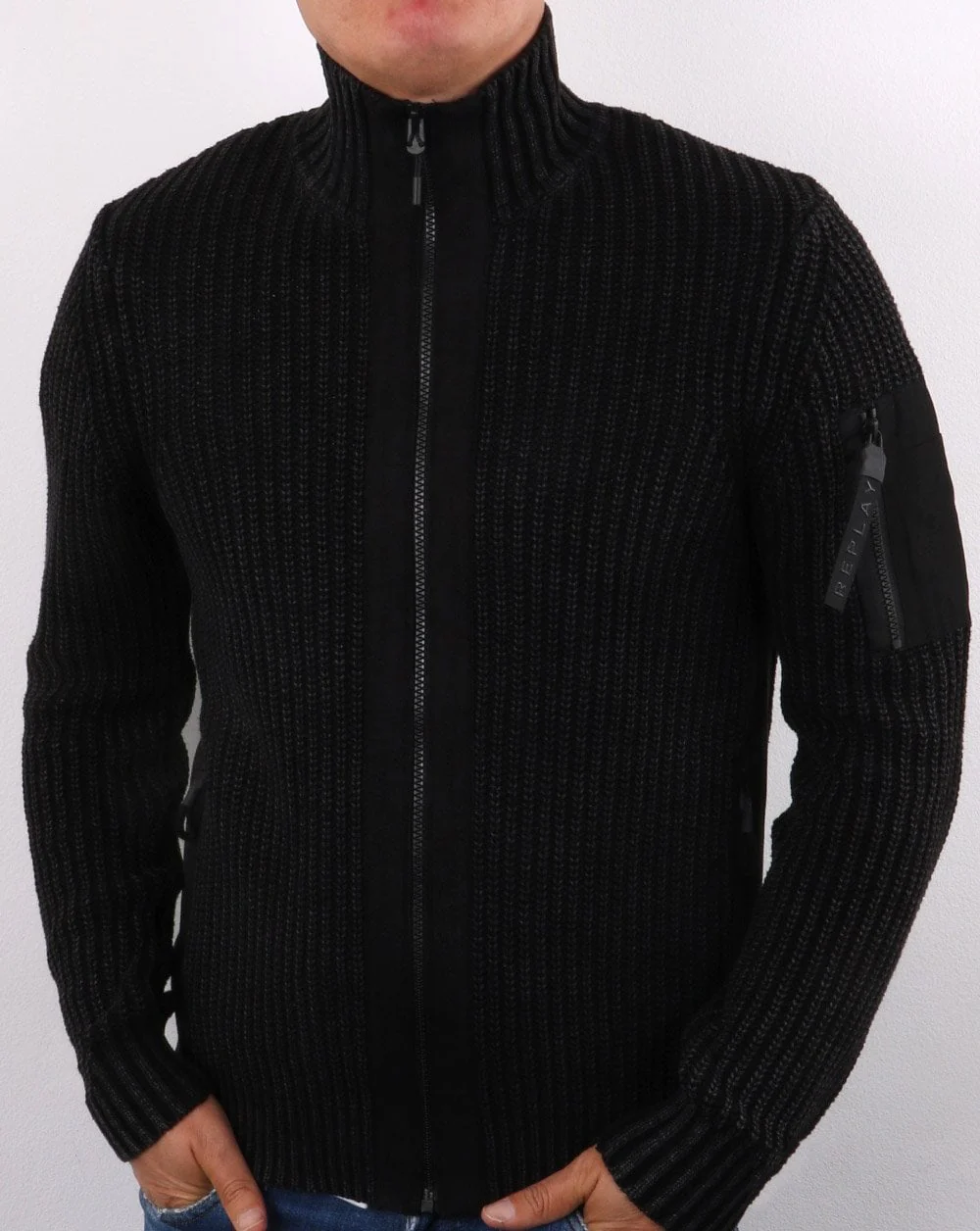 Replay Zip Up Cardigan Dark Navy - Image 3