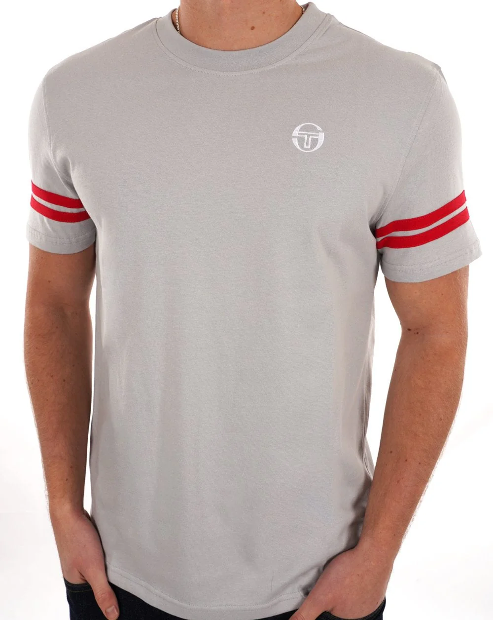 Sergio Tacchini 2 Stripe T Shirt Grey -Red - Image 2