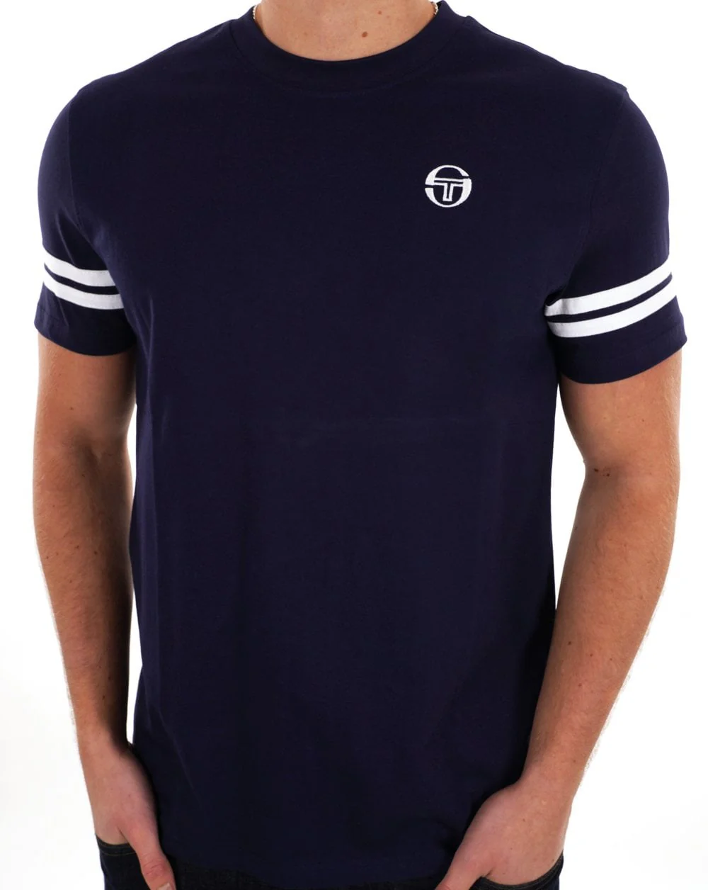 Sergio Tacchini 2 Stripe T Shirt Navy / White - Image 3