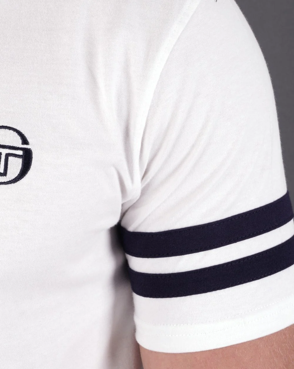 Sergio Tacchini 2 Stripe T Shirt White Navy - Image 3