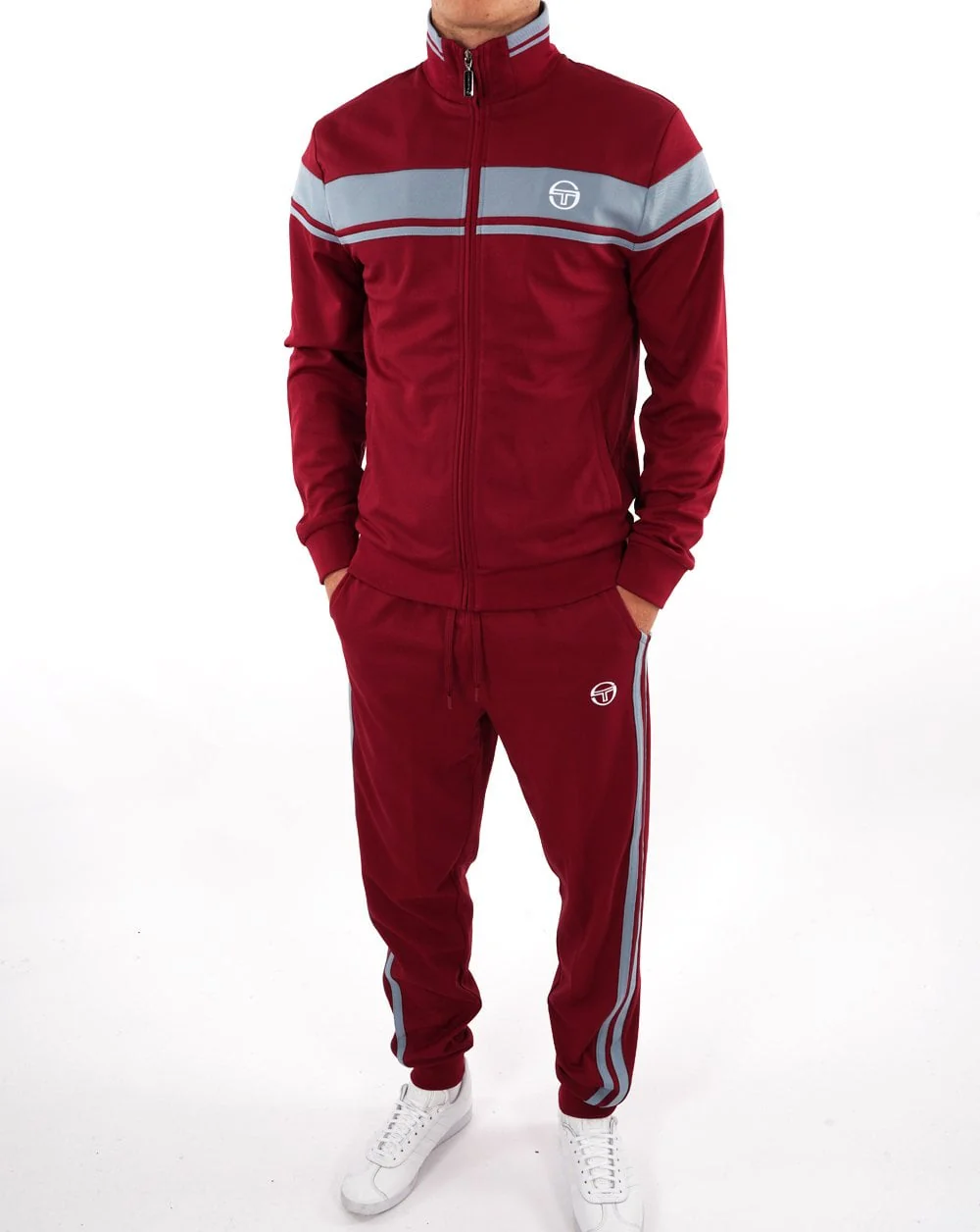 Sergio Tacchini 2 Stripe Track Pants Claret Blue - Image 4