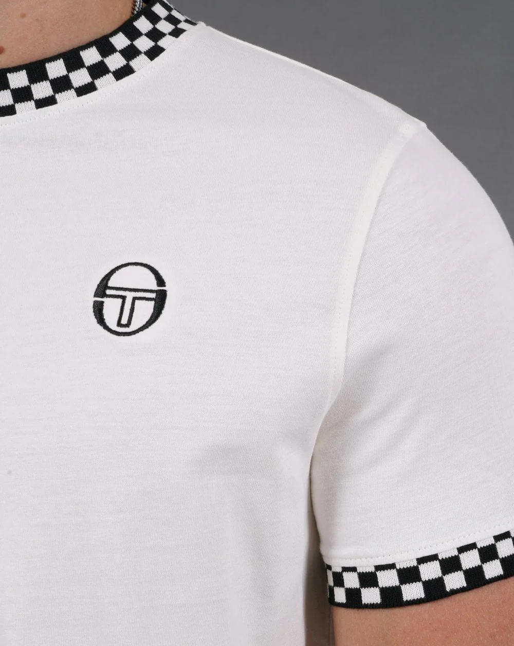 Sergio Tacchini check ringer  T Shirt off white - Image 3