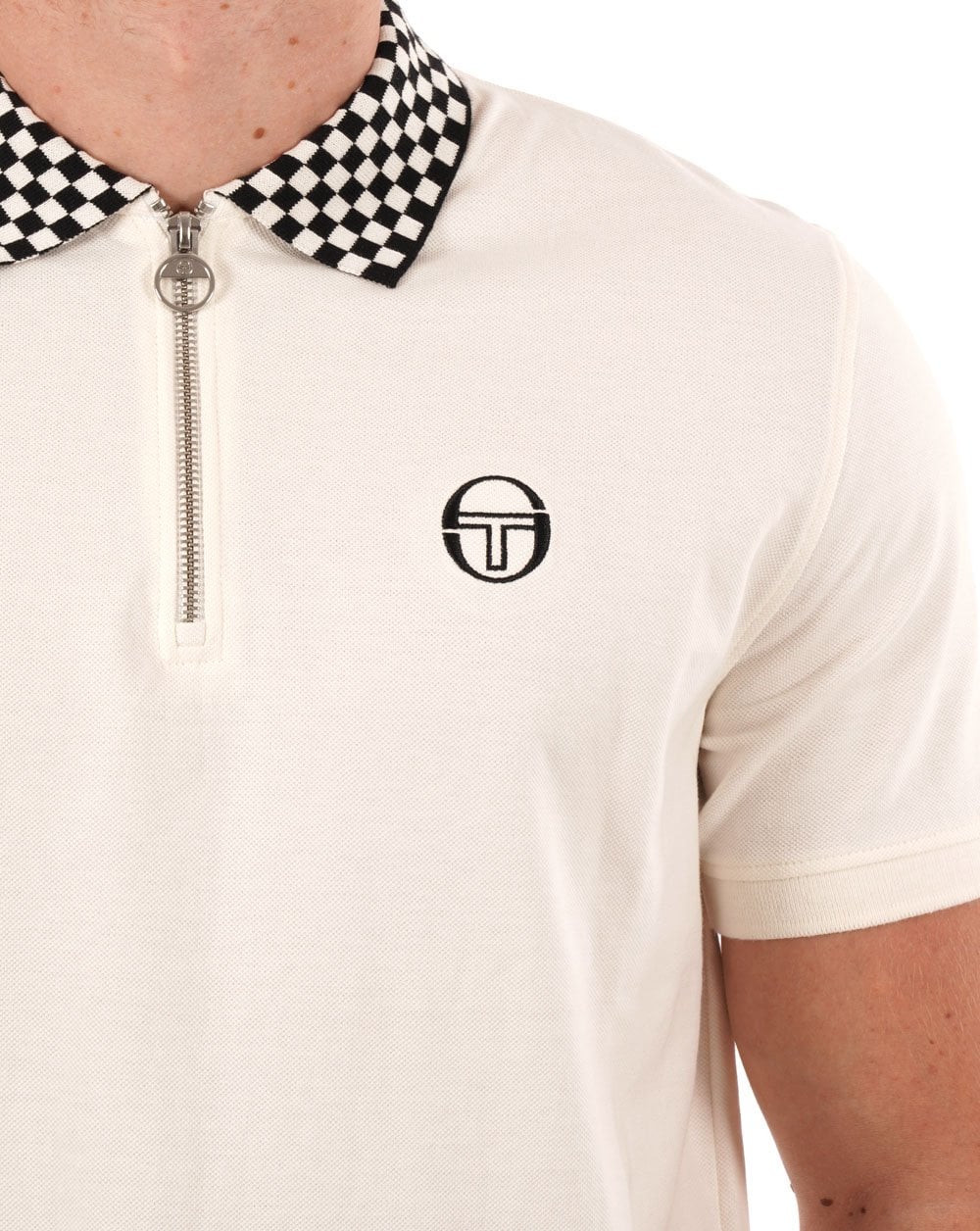 Sergio Tacchini Check Zip Polo Shirt Gardenia - Image 2