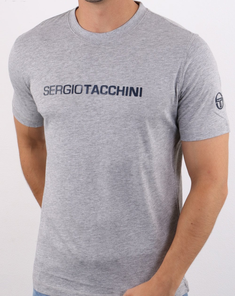 Sergio Tacchini Linear Logo T Shirt Grey Melange/Navy - Image 3
