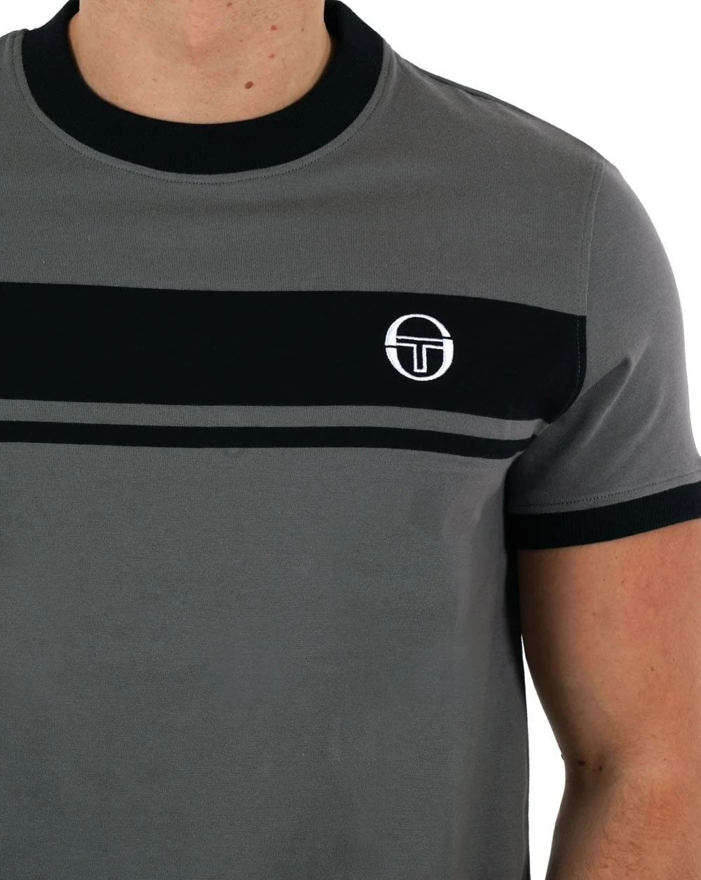 Sergio Tacchini Masters T Shirt Charcoal Grey/Black - Image 2