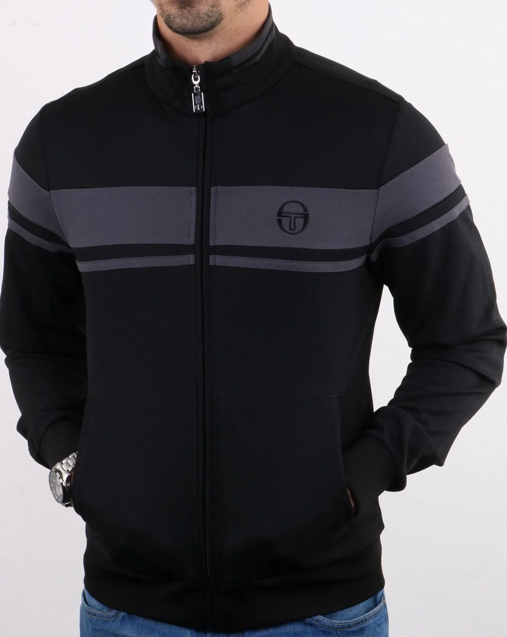Sergio Tacchini Masters Track Top Black/Grey - Image 3