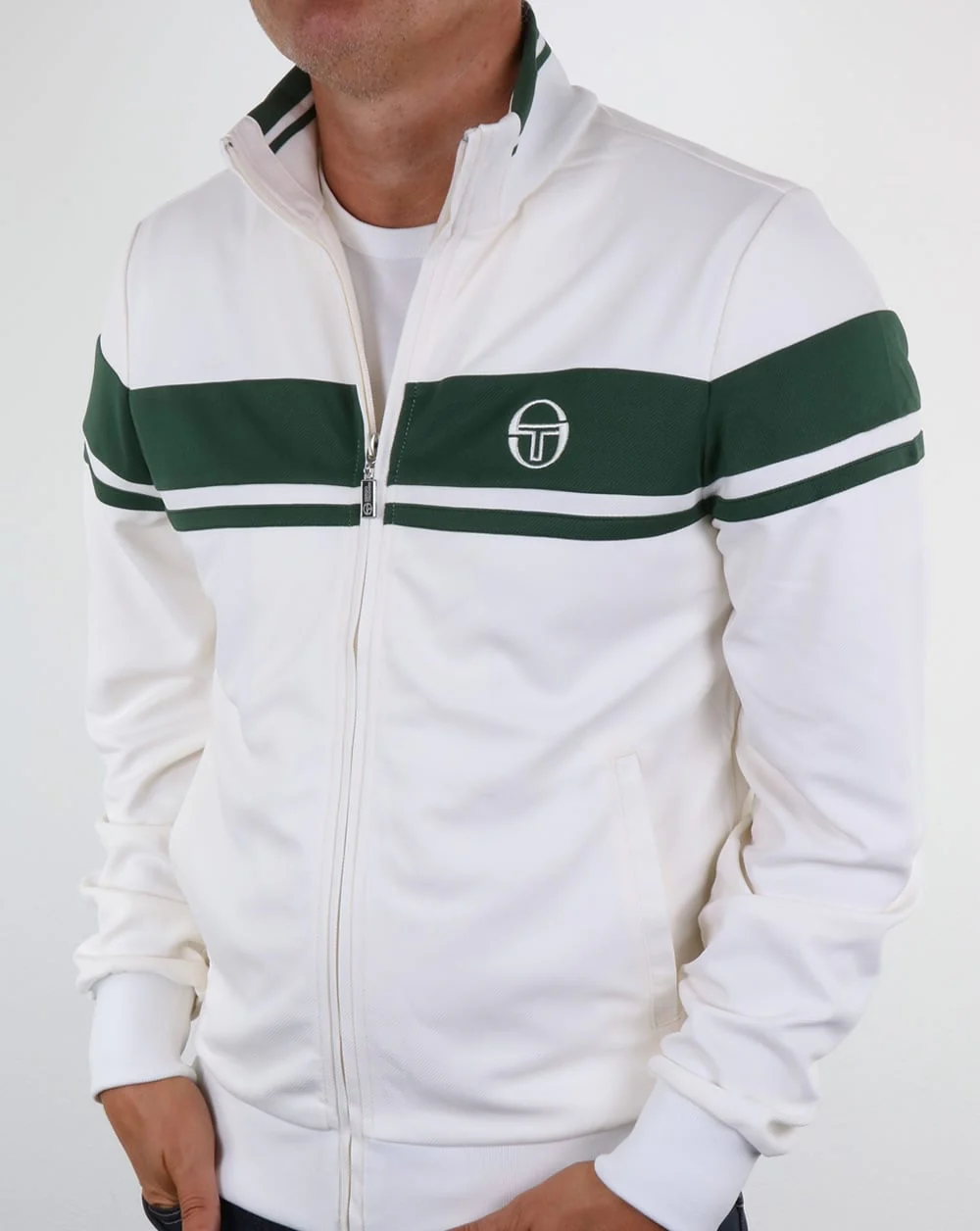 Sergio Tacchini Masters Track Top Ivory/Forest Green - Image 4