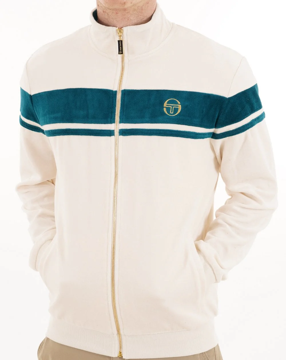 Sergio Tacchini Masters Velour Track Top Gardenia / Teal - Image 4