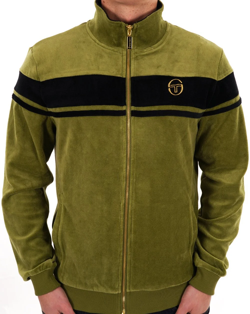Sergio Tacchini Masters Velour Track Top Khaki Black