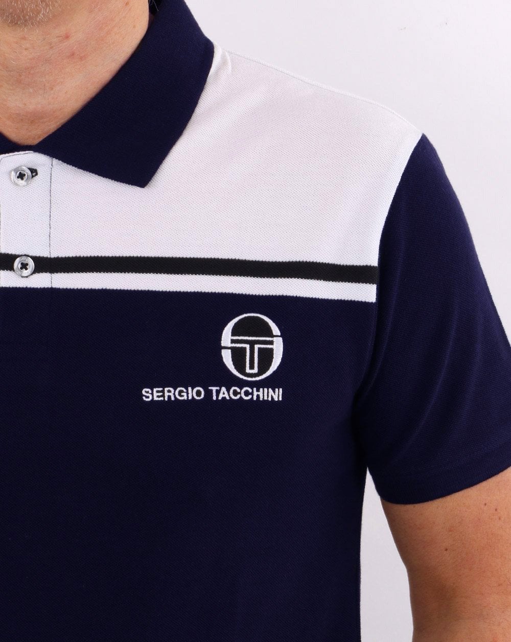 Sergio Tacchini New Young Line Polo Shirt Navy Blue/White - Image 2