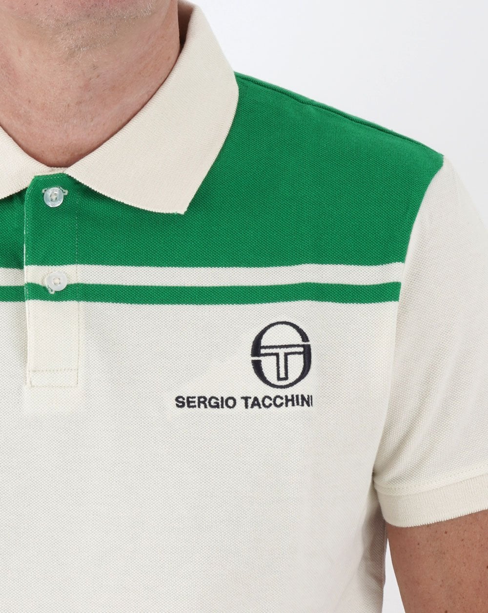 Sergio Tacchini New Young Line Polo Shirt Off White/Green - Image 2