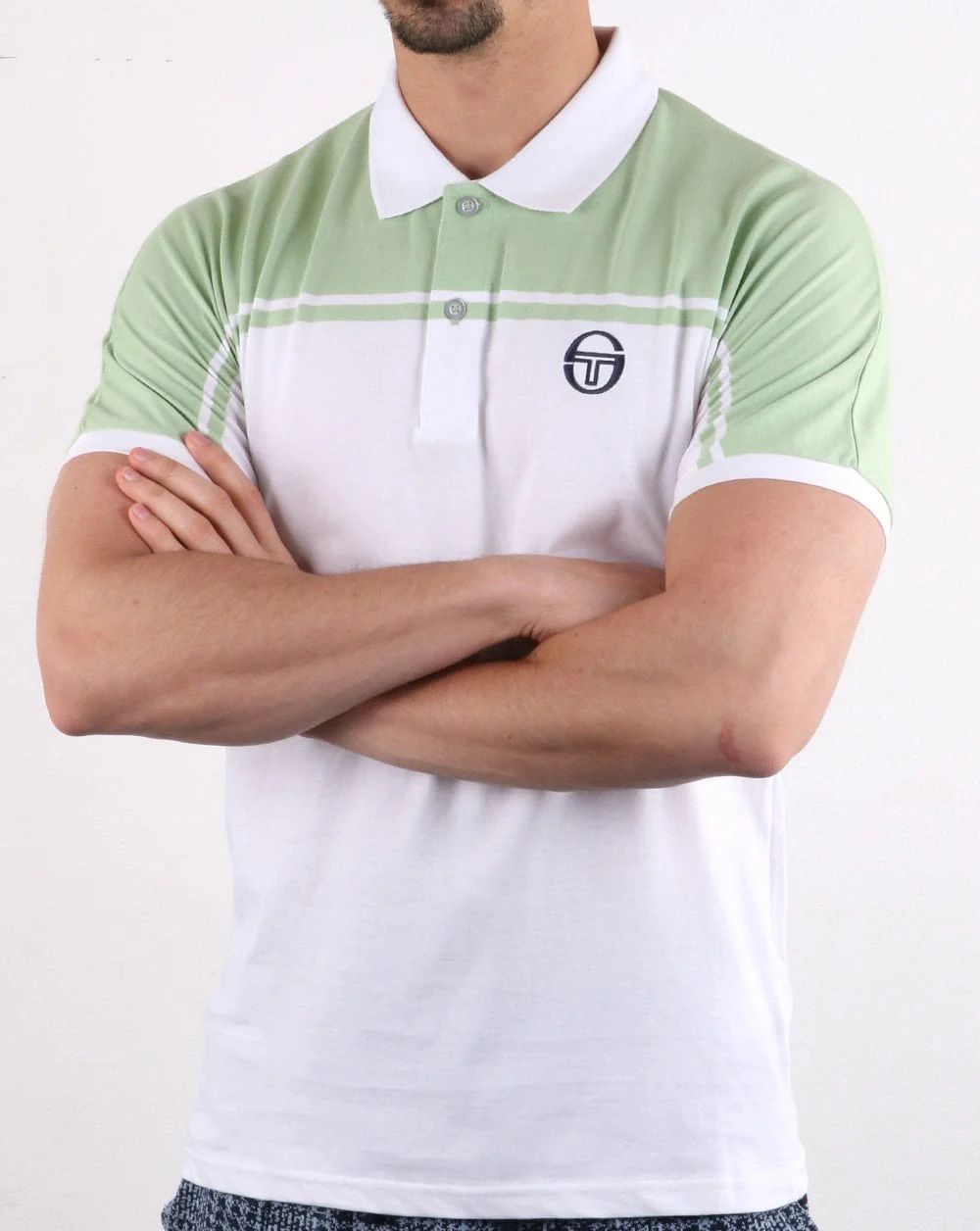 Sergio Tacchini New Young Line Polo Shirt White/ Pale Green - Image 3