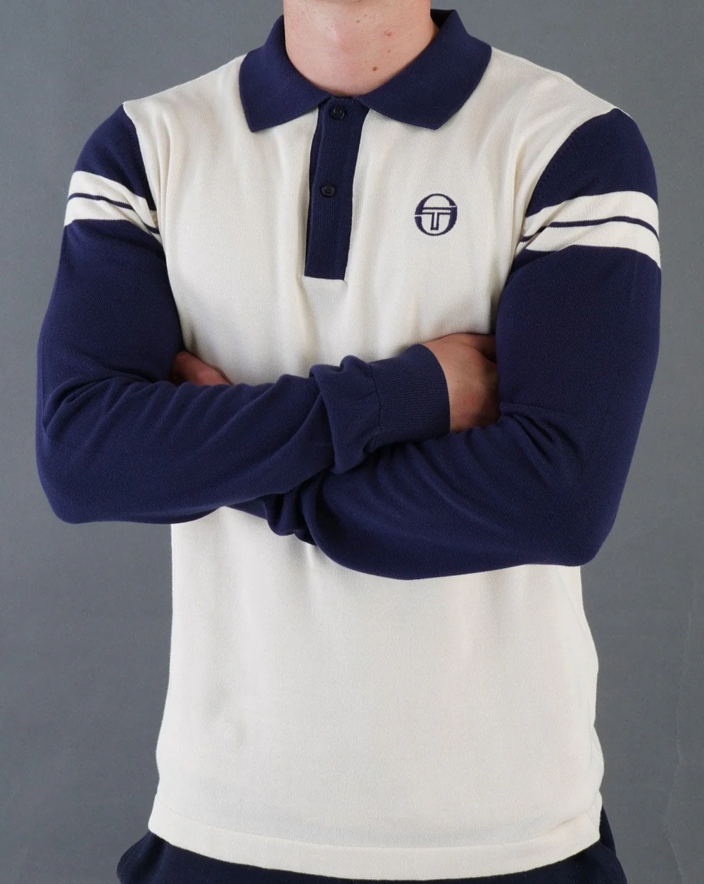 Sergio Tacchini Ravi LS Knitted Polo Buttercream/Navy - Image 3
