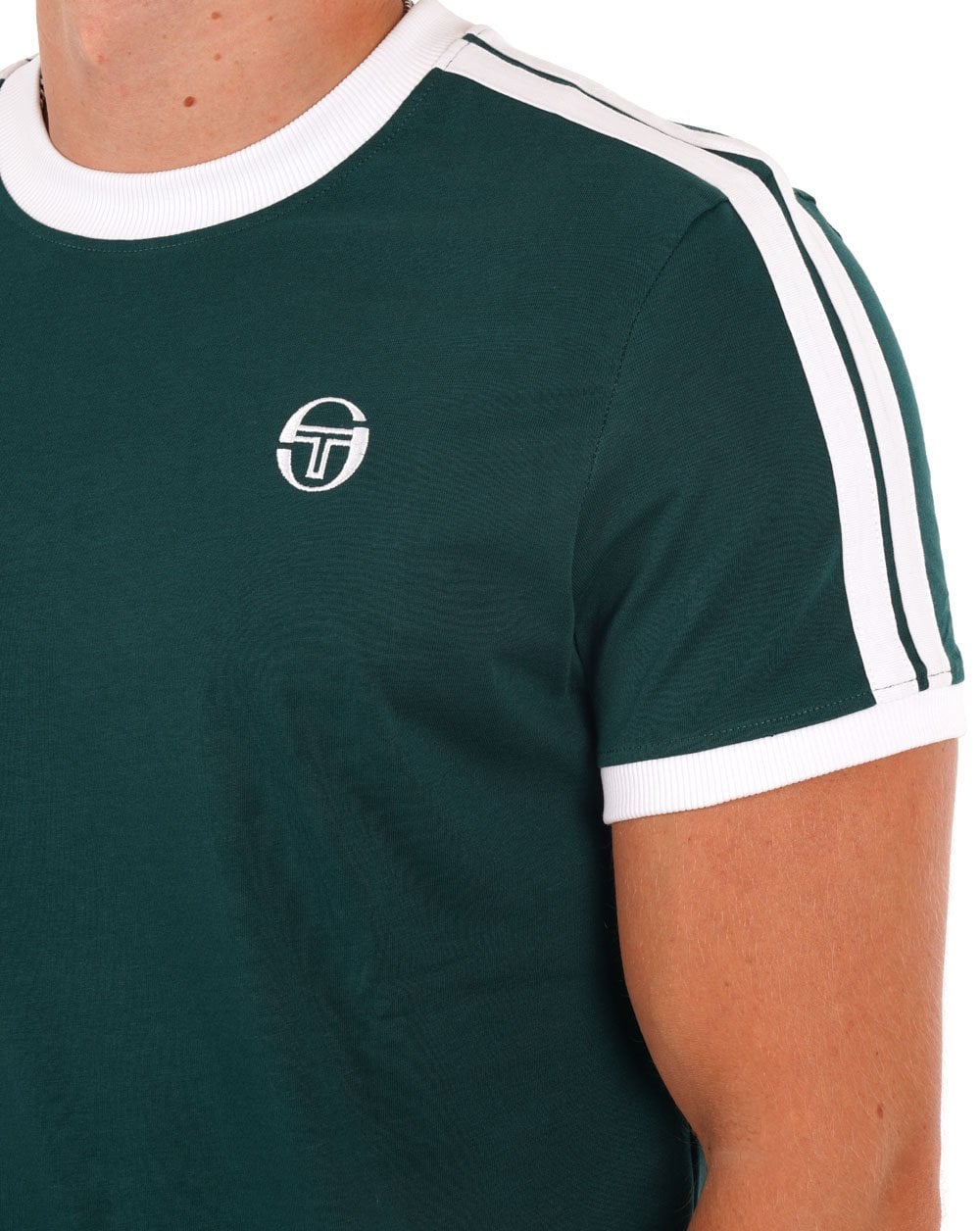 Sergio Tacchini Retro T Shirt Racing Green/White - Image 2