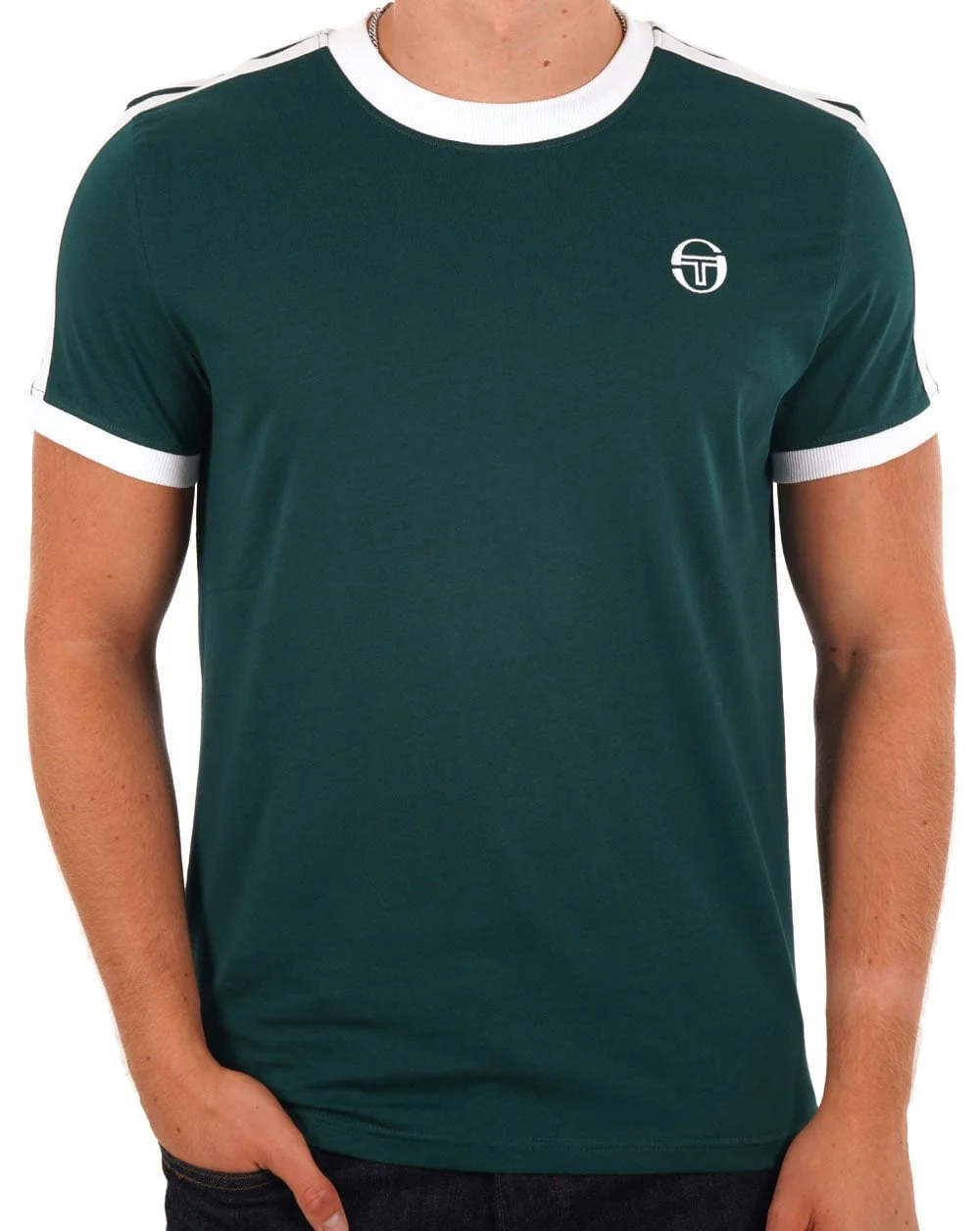 Sergio Tacchini Retro T Shirt Racing Green/White - Image 3