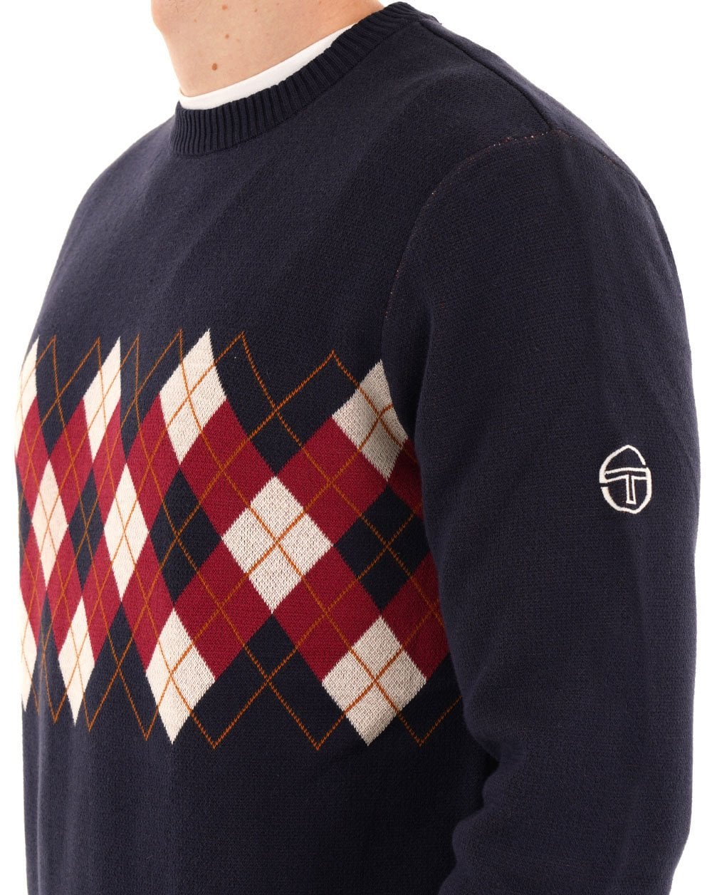 Sergio Tacchini Argyle Crew Knit Jumper Navy - Image 2