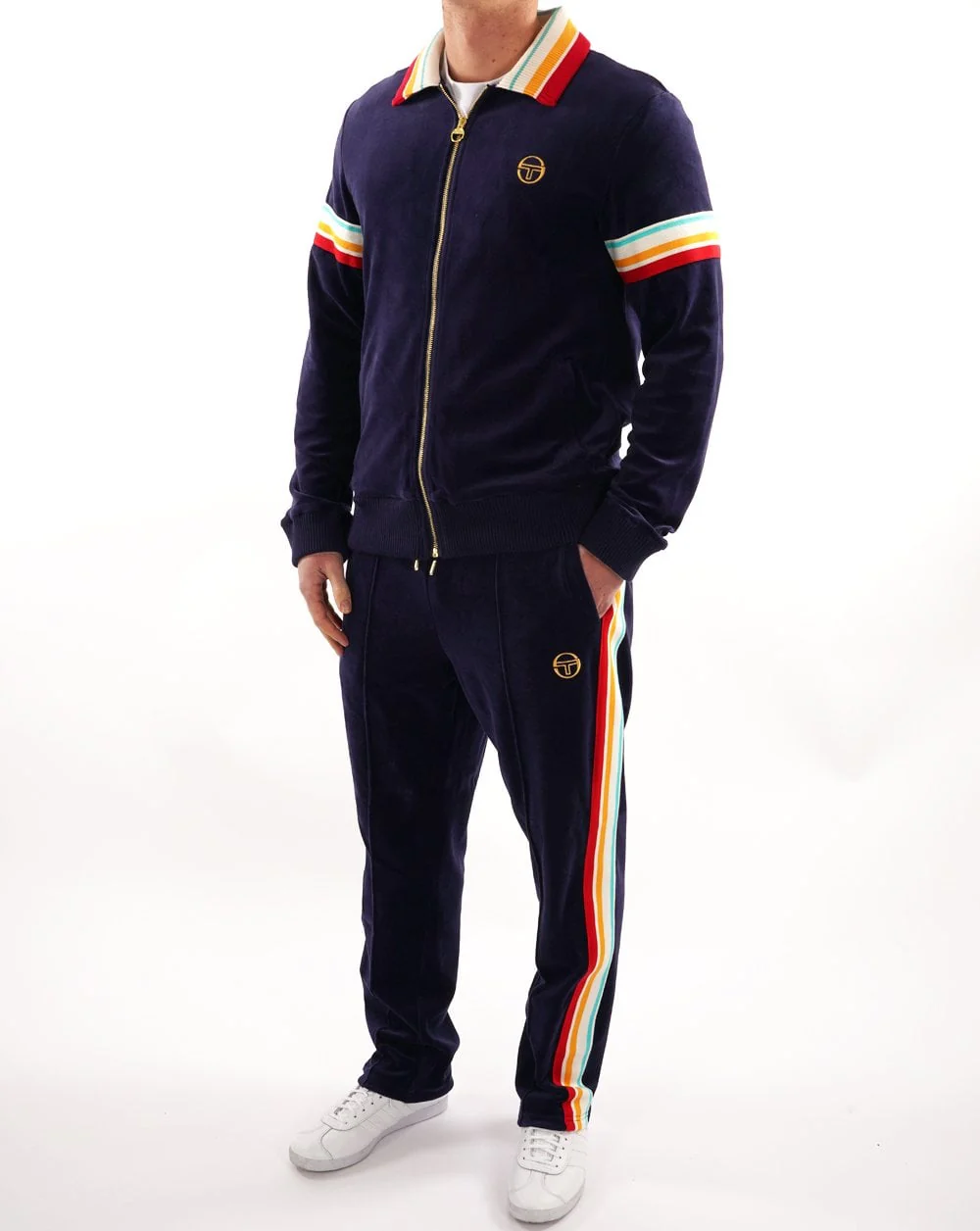 Sergio Tacchini Slice Velour Track Pants Navy Blue - Image 4