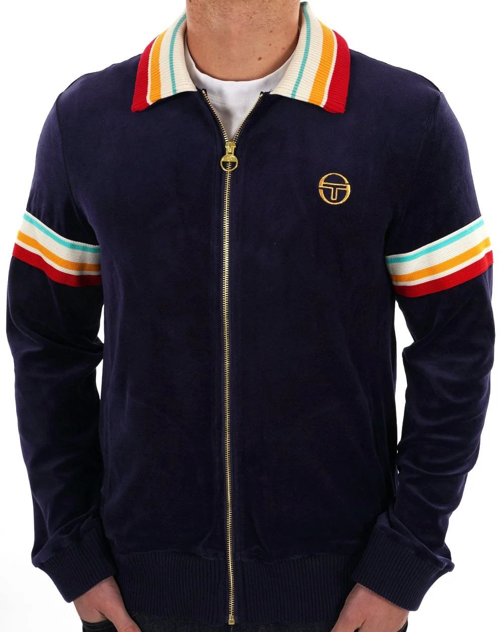 Sergio Tacchini slice Velour Track Top Navy - Image 3