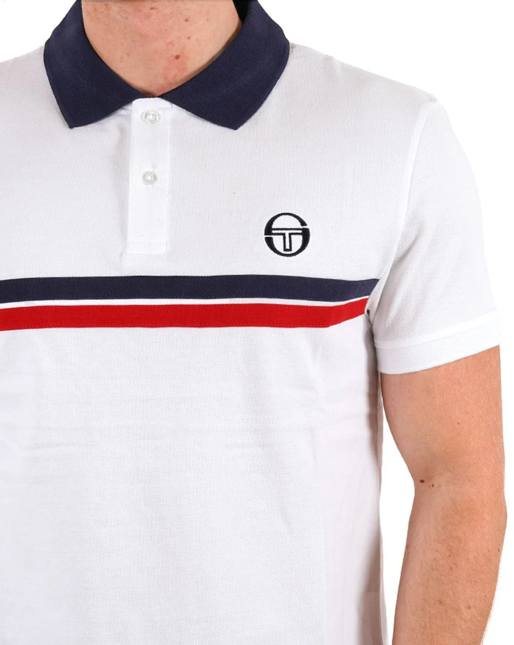 Sergio Tacchini Supermac Polo Shirt White/Navy/Red - Image 2