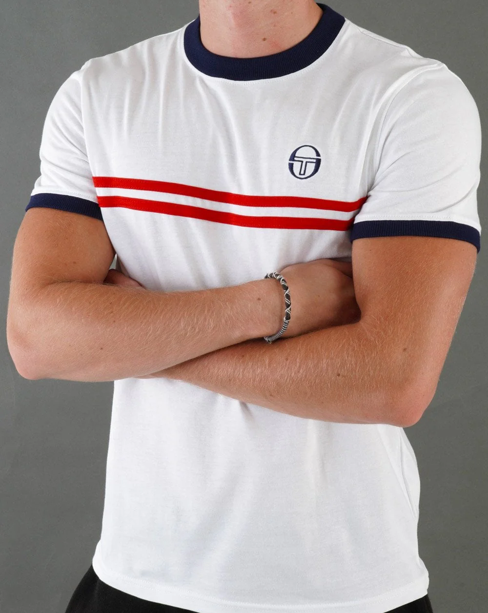 Sergio Tacchini Supermac T Shirt White Navy Red - Image 4