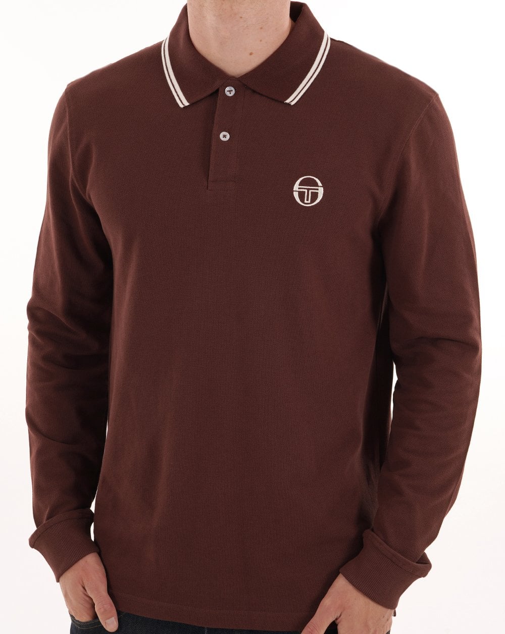 Sergio Tacchini Tipped Long Sleeve Polo Shirt Dark Brown - Image 3