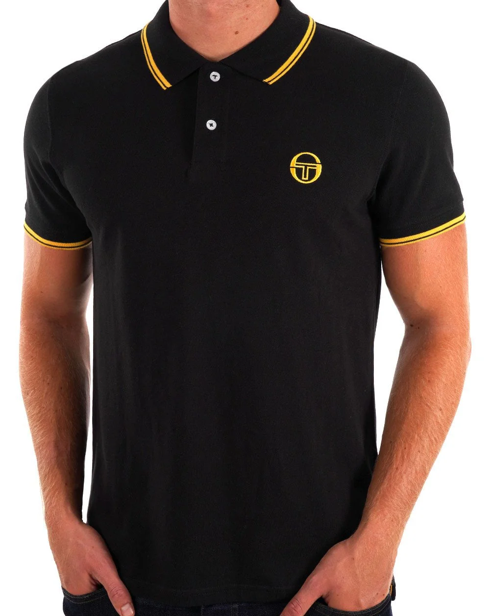 Sergio Tacchini Tipped Polo Shirt Black/Gold - Image 2
