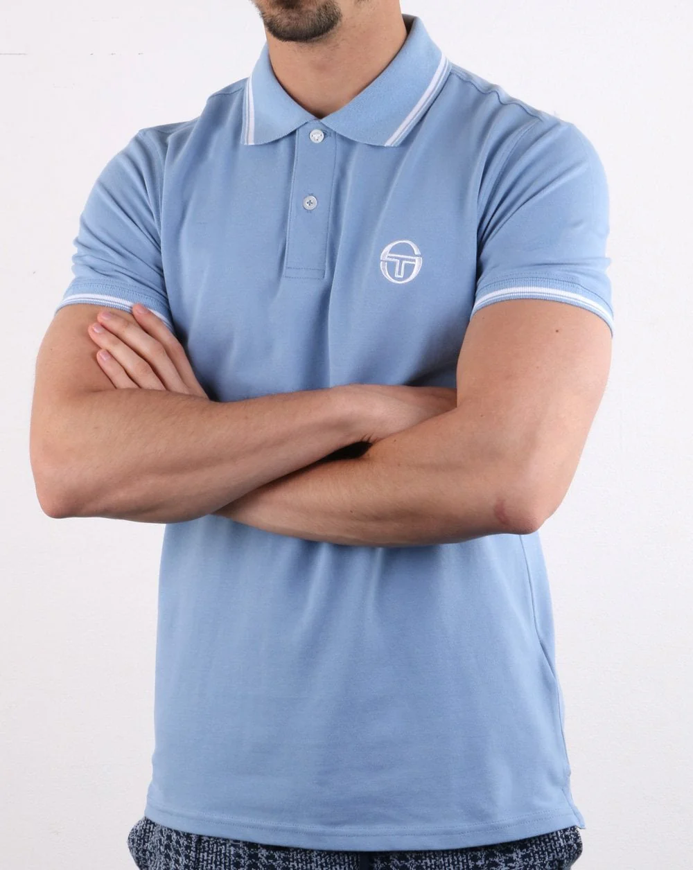 Sergio Tacchini Tipped Polo Shirt Sky Blue/White - Image 3