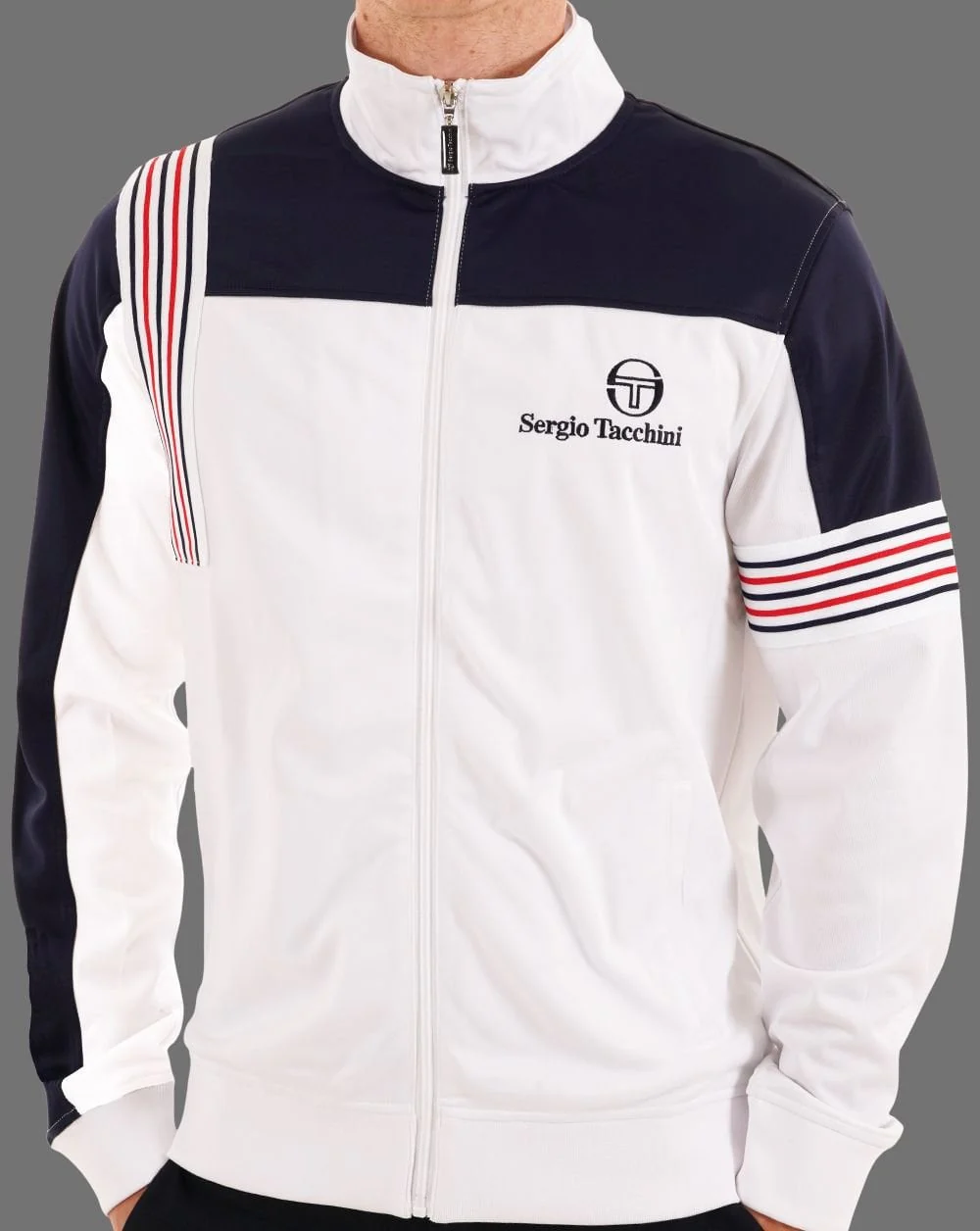 Sergio Tacchini Wilander Track Top White Navy - Image 4
