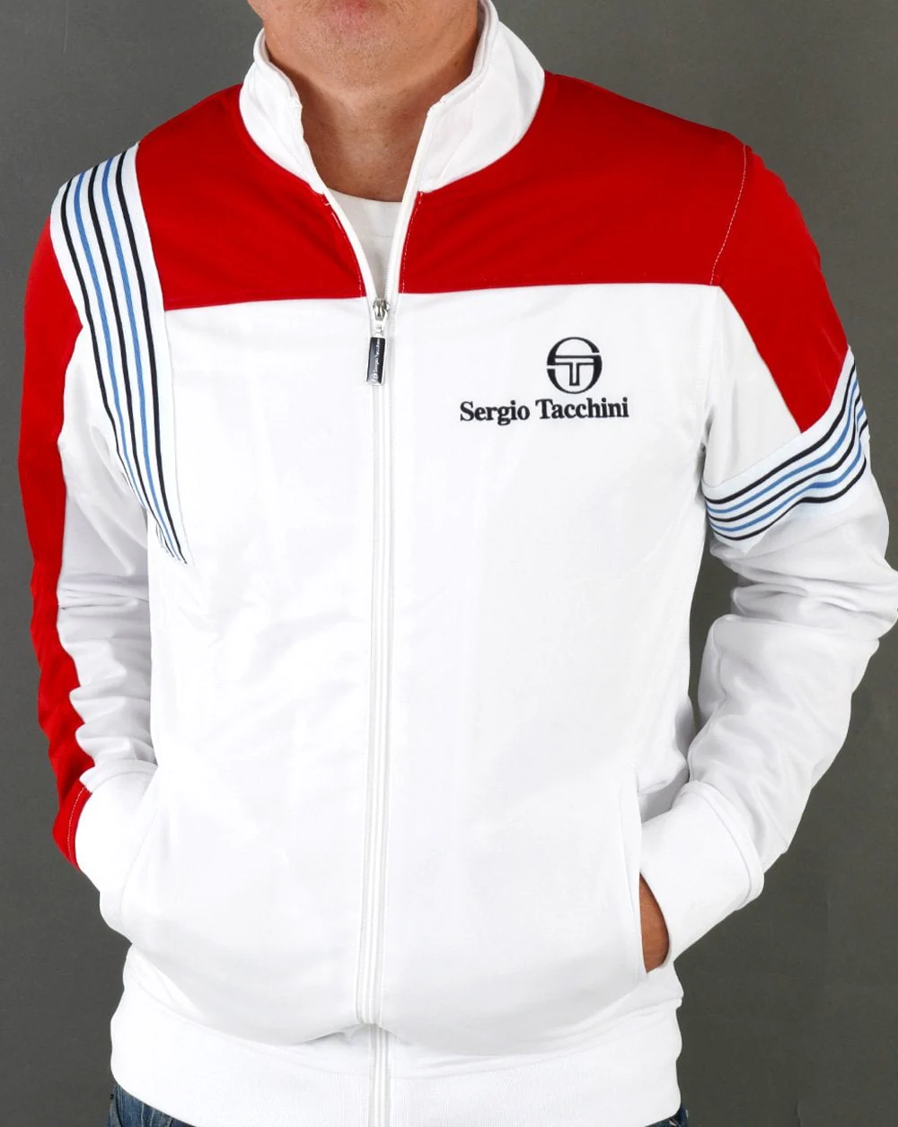 Sergio Tacchini Wilander Track Top White/Red - Image 3